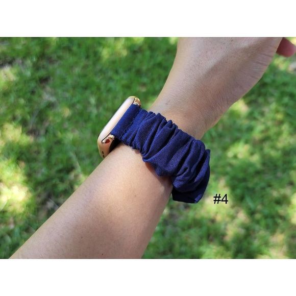 Navy Blue Scrunchies Watch Band for Apple Watch, Fitbit, Samsung, Garmin, Gizmo - Picture 7 of 9